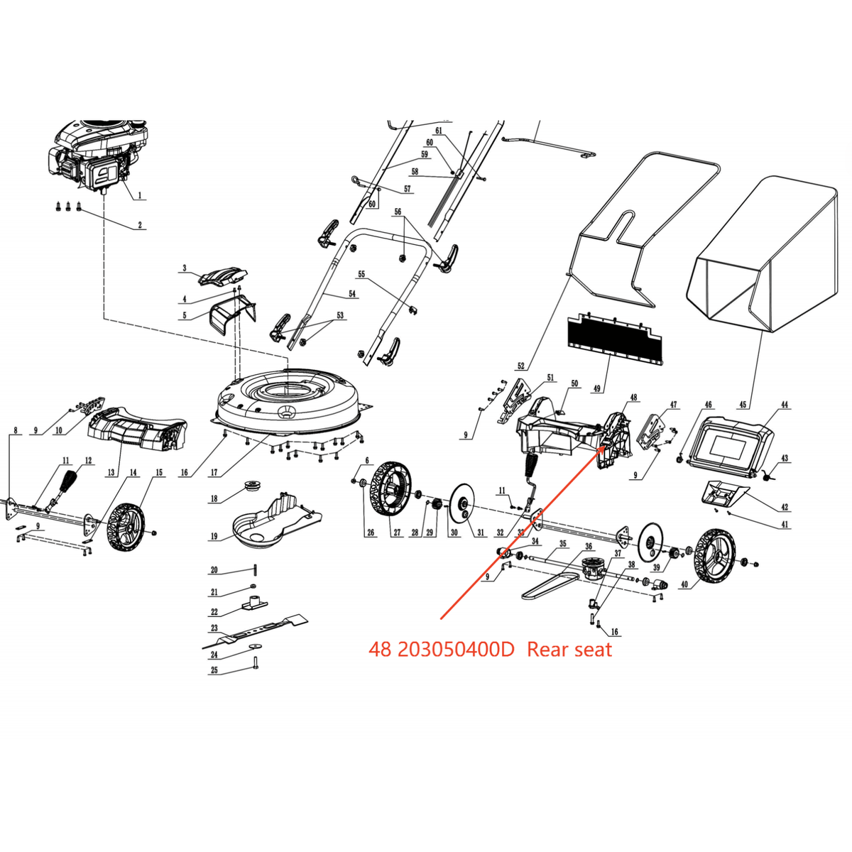 Lawn mower Parts- Rear Seat -21 in. Mower,Stock# 203050400D