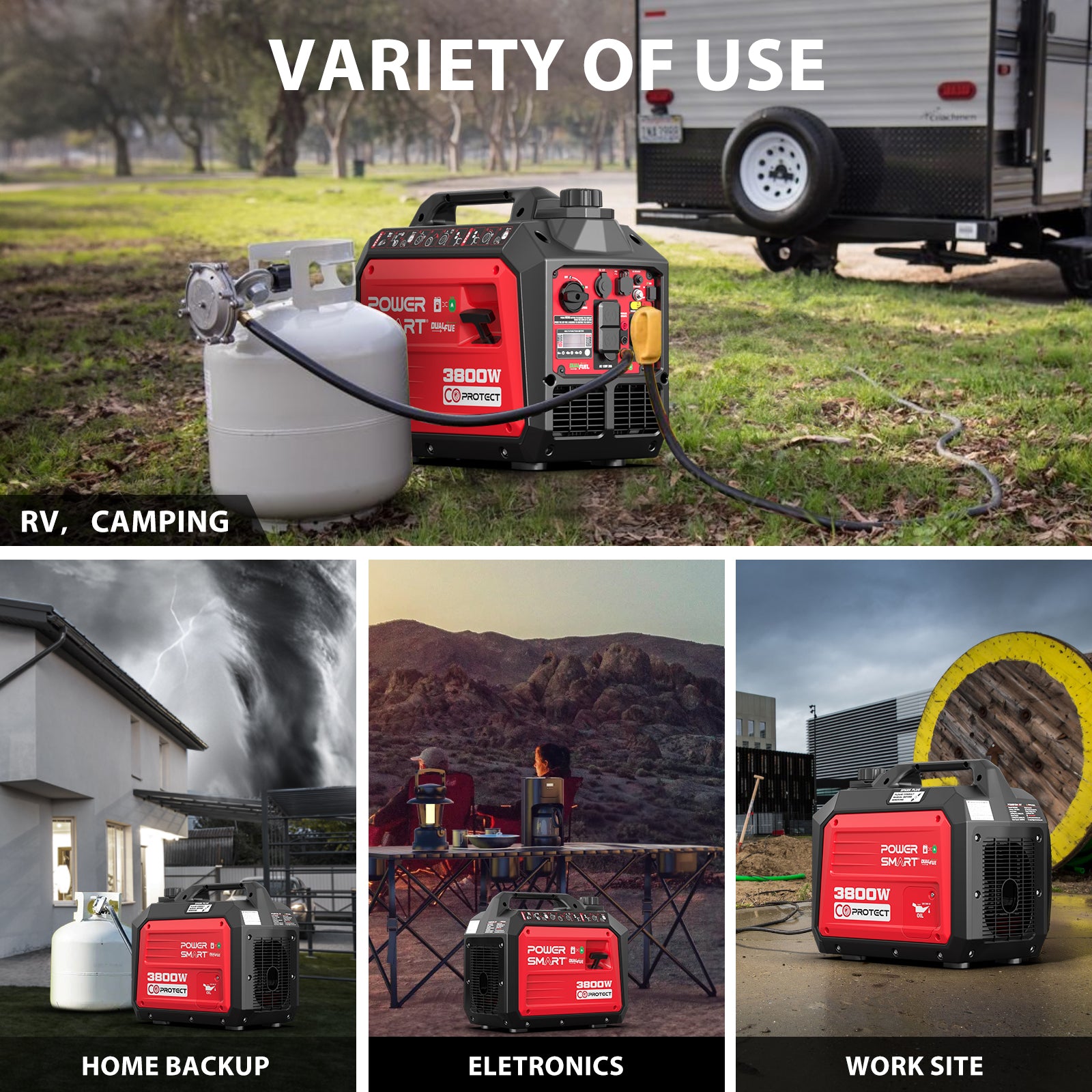3800W Gas/Propane Dual Fuel Inverter Generator w/ CO Alert HB5040DC