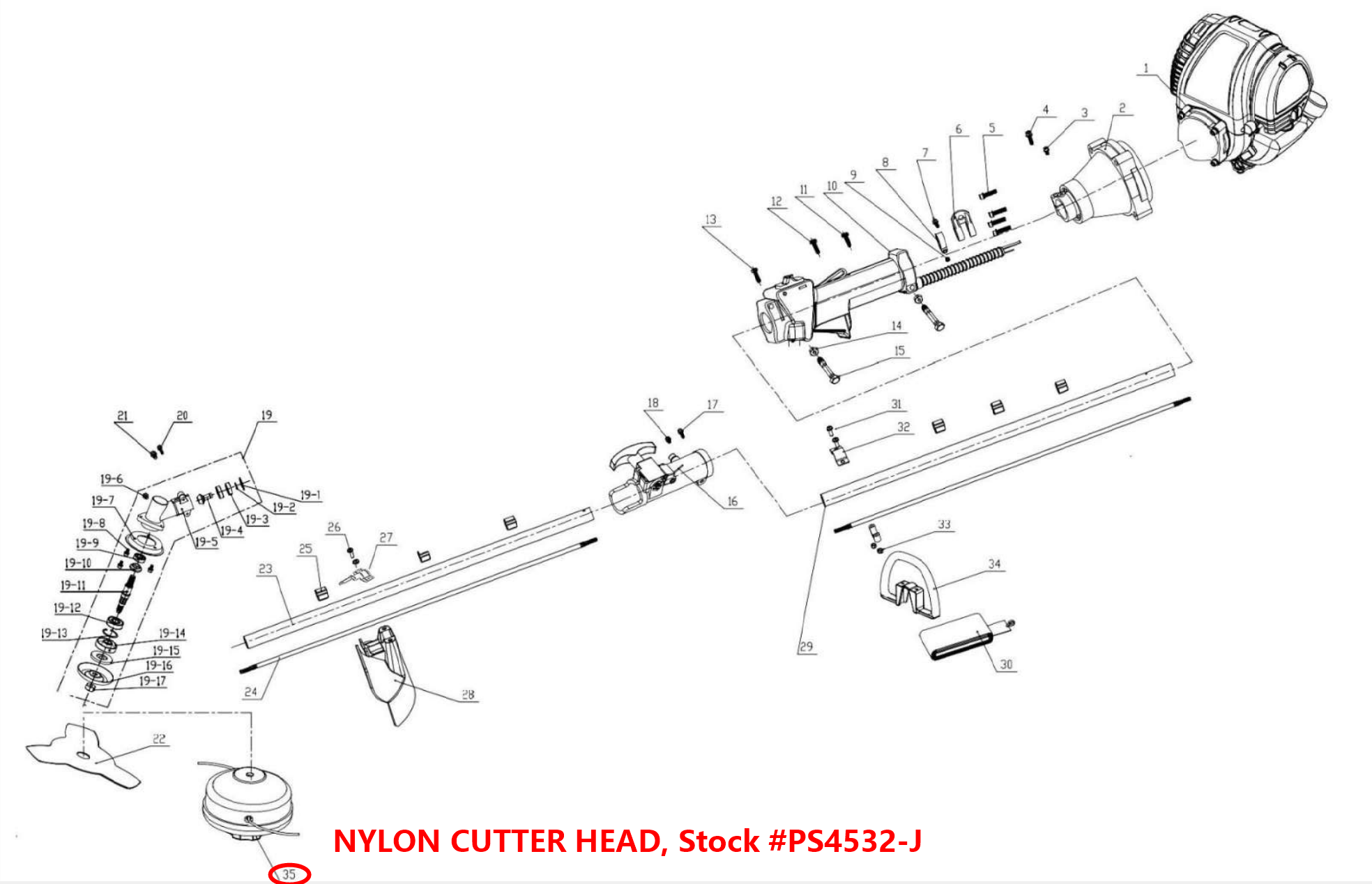 Parts: NYLON CUTTER HEAD, Stock #CG520-HS.1,Same as Stock#PS4532-J
