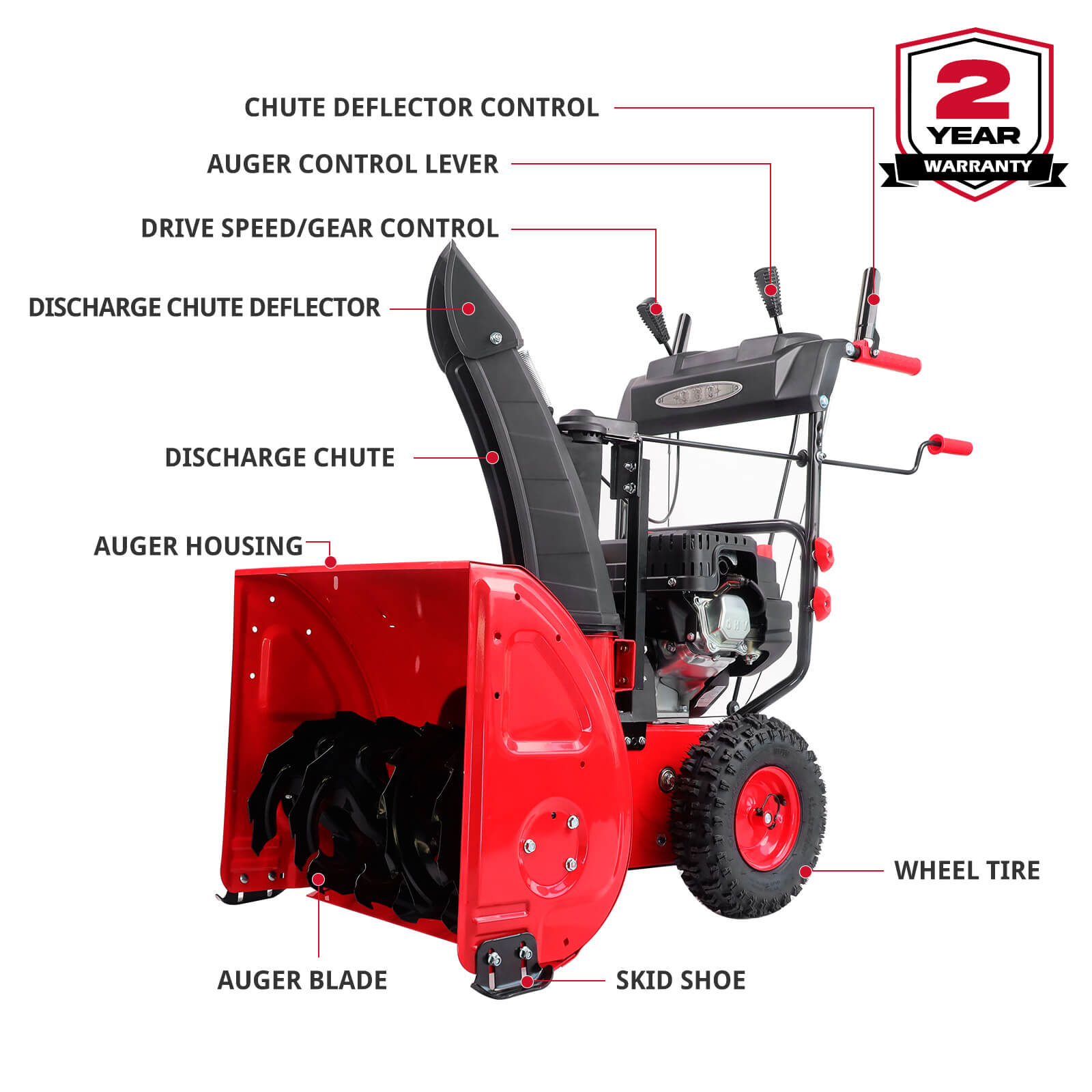 24'' 212cc Two Stage Self-Propelled Gas Snow Blower DB7108B
