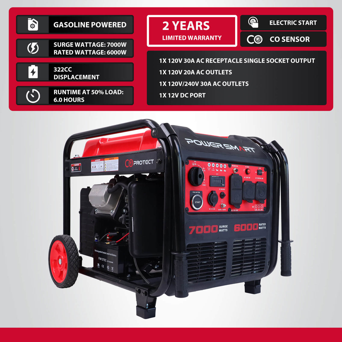 7000W Inverter Generator w/ CO Alert PS5055C