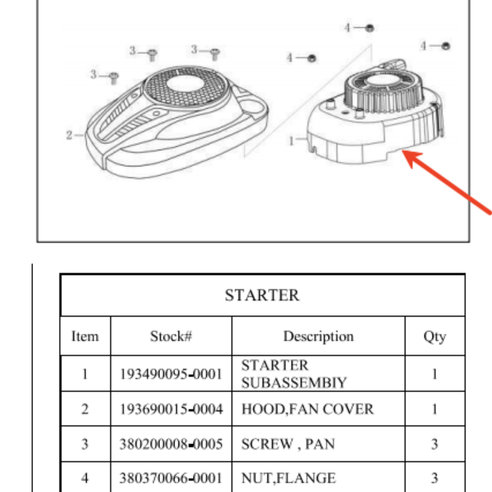 Lawn Mower Parts -196cc Starter w/Subassembly, Stock #193490095-0001