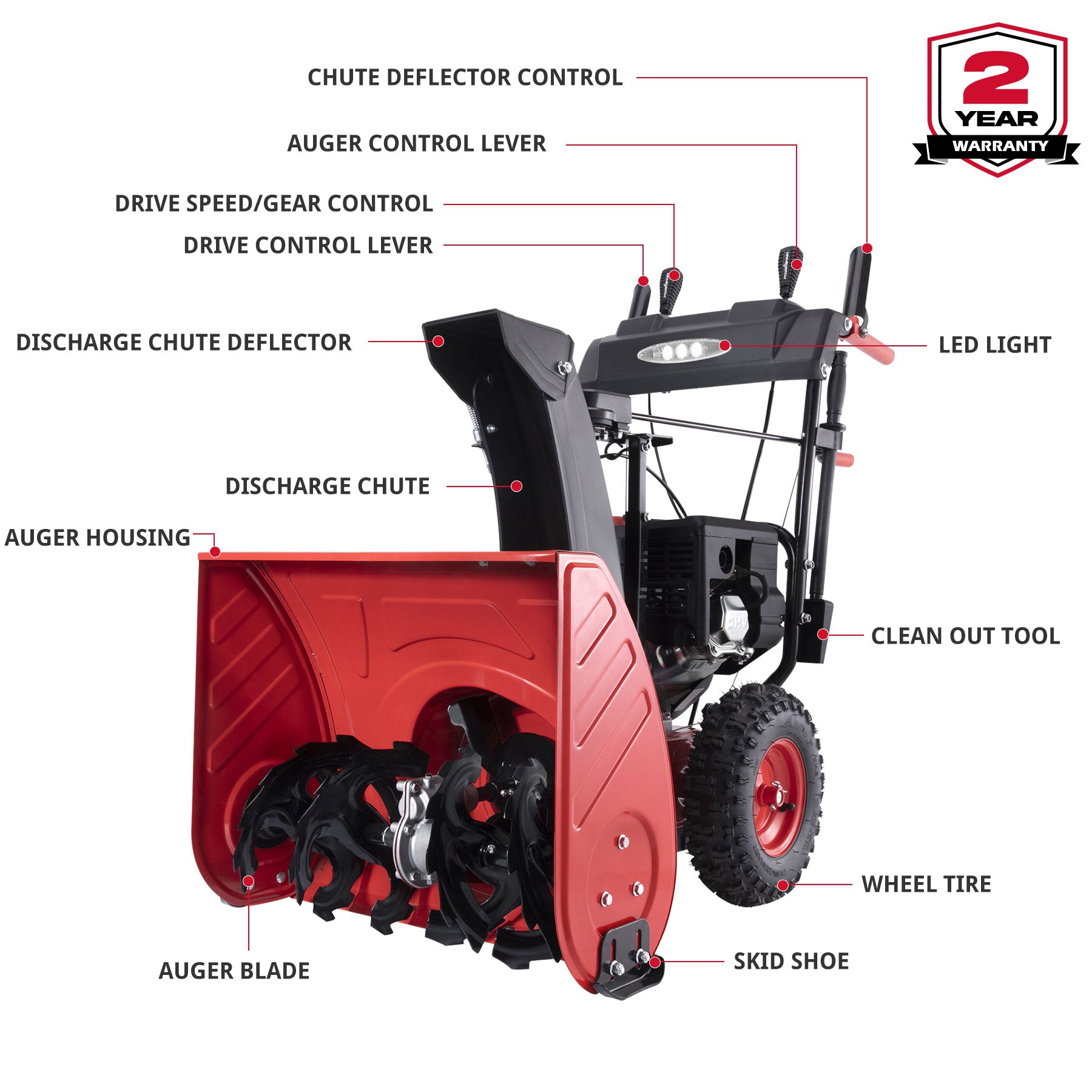 24'' 212cc Two Stage Self-Propelled Gas Snow Blower w/ Electric Start DB7109A