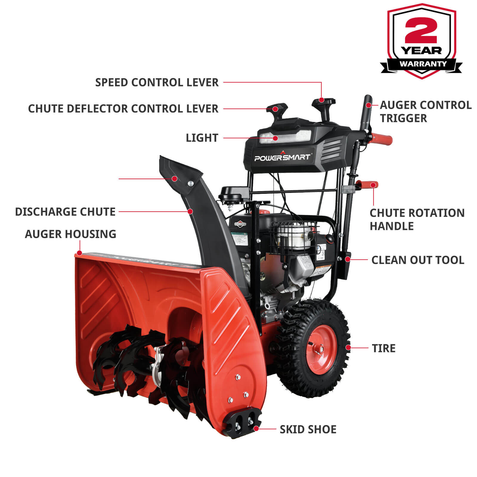 26" 208cc Two Stage Self-Propelled Gas Snow Blower w/ Briggs & Stratton Engine HB7109B