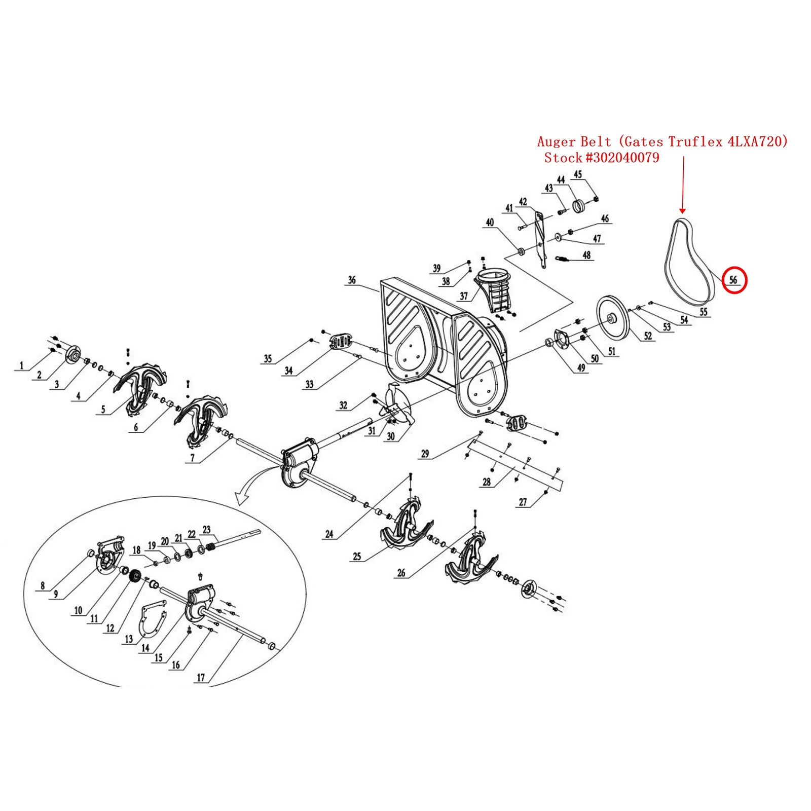 Snow Blower Parts - Auger Belt (Gates Truflex 4LXA720), Stock #302040079