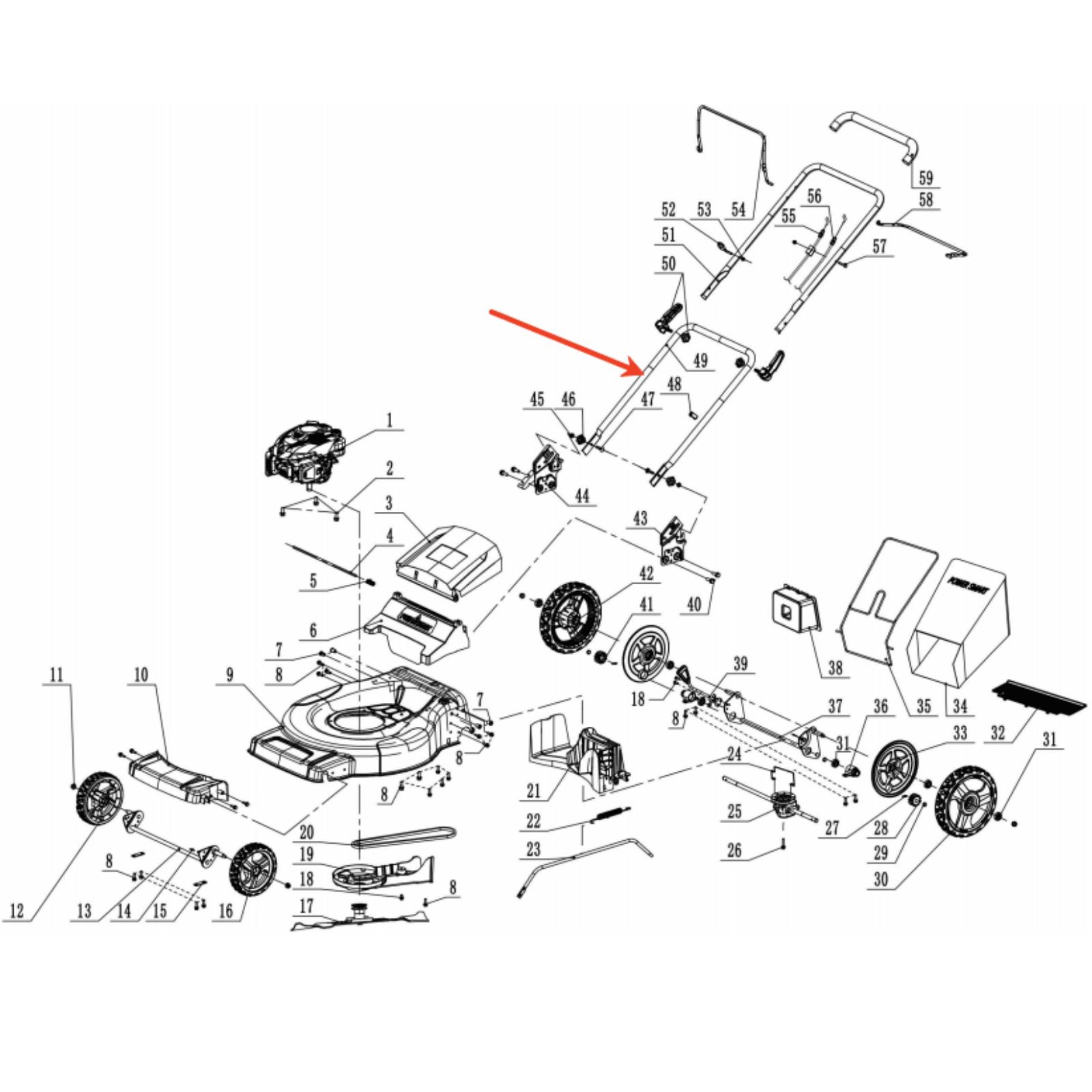 Lawn Mower Parts - Lower Tube Handle, Stock #303081495
