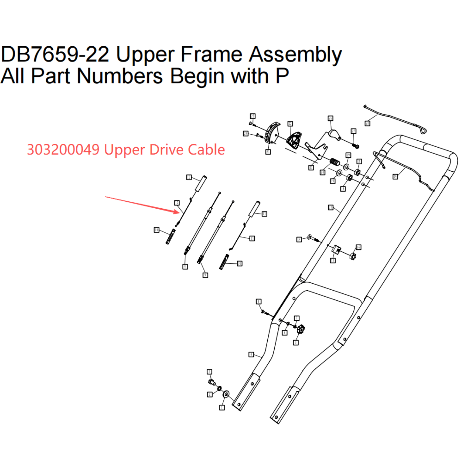 PowerSmart Snow Blower Parts -  Upper Drive Cable, Stock#303200049