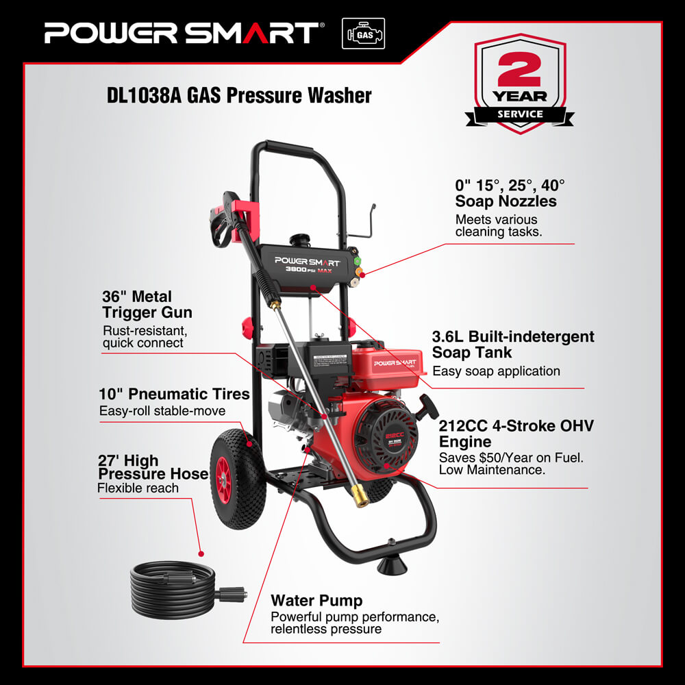 3800PSI 2.5GPM 212cc Gas Pressure Washer DL1038A