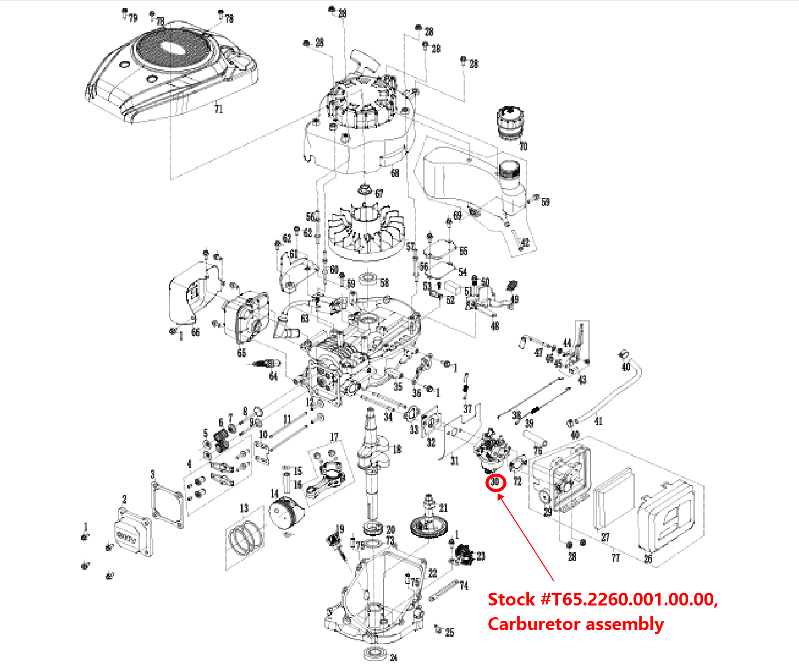 PowerSmart Lawn Mower Parts-161cc Carburetor Assembly, Stock #T65.2260.001.00.00