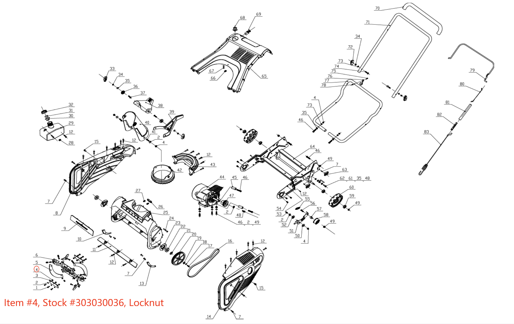 PowerSmart Lawn Mower Parts - Locknut M8, Stock #303030036