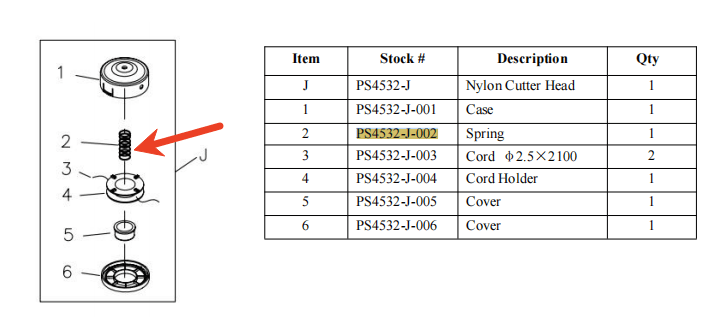 String Trimmer Parts- SPRING-Trimmer head -PS4531,PS4532,AM4532