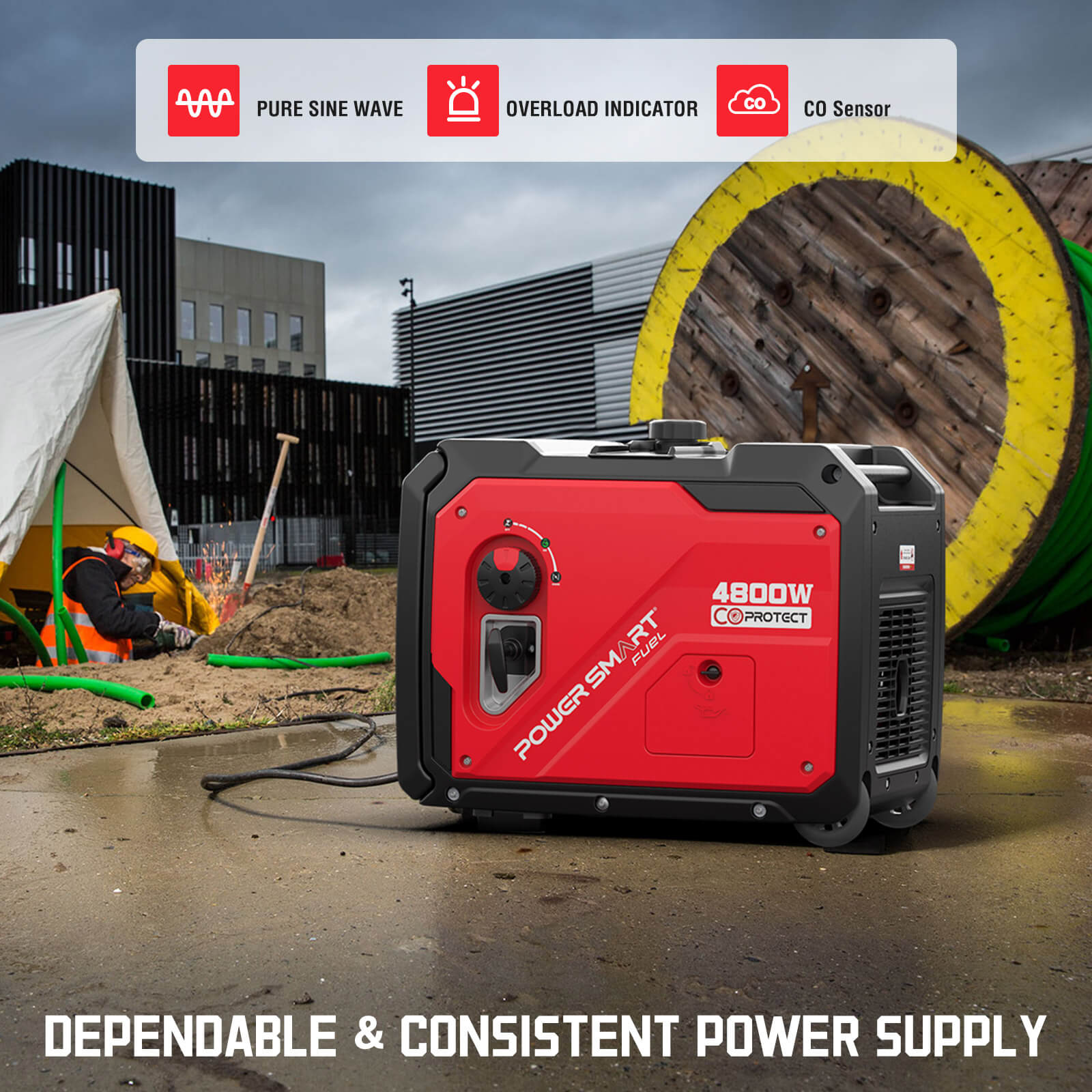 4800W Inverter Generator w/ Electric Start,CO Alert PS5046CE