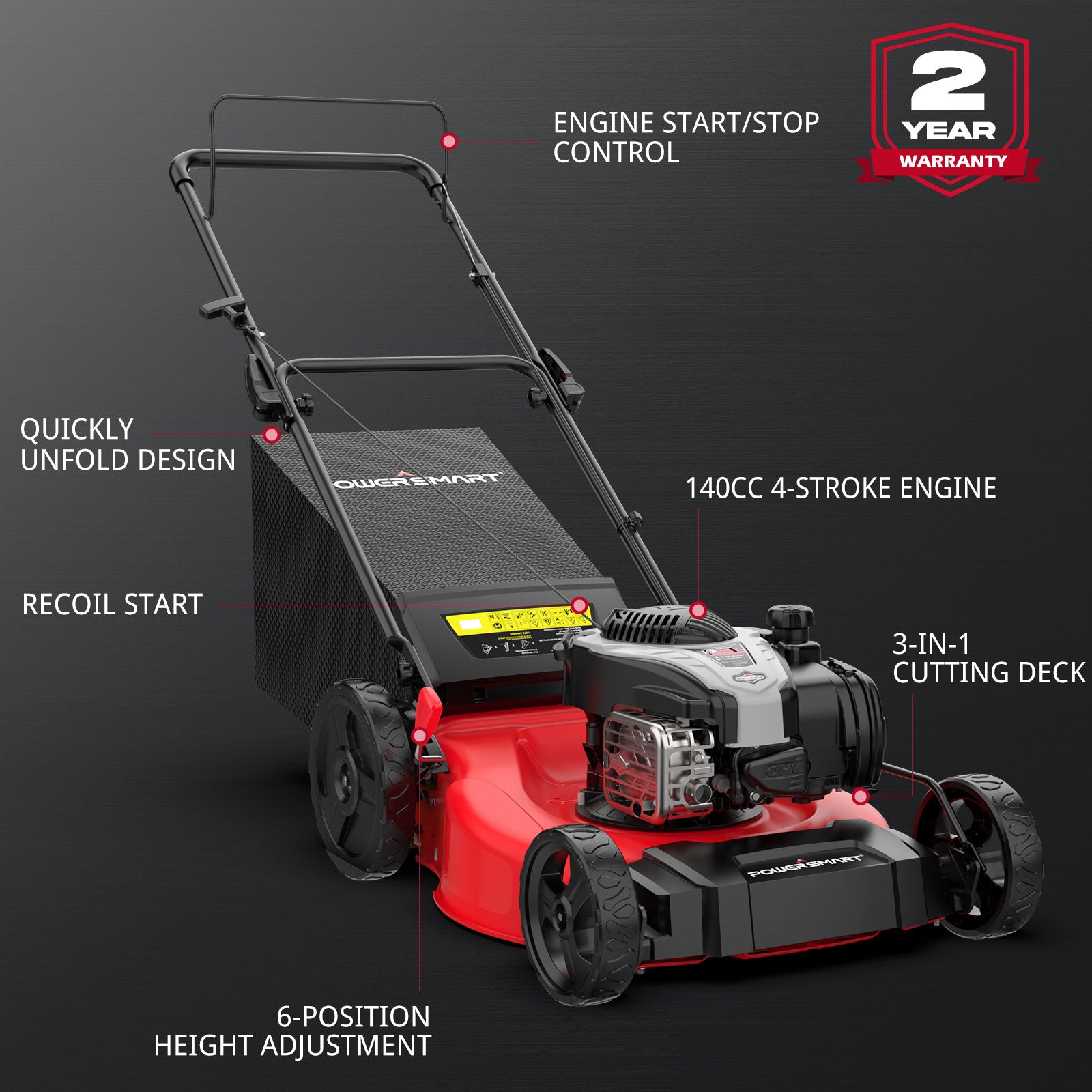 21" 140cc Gas Push Lawn Mower w/ Briggs ＆ Stratton 550EX Engine B8721P