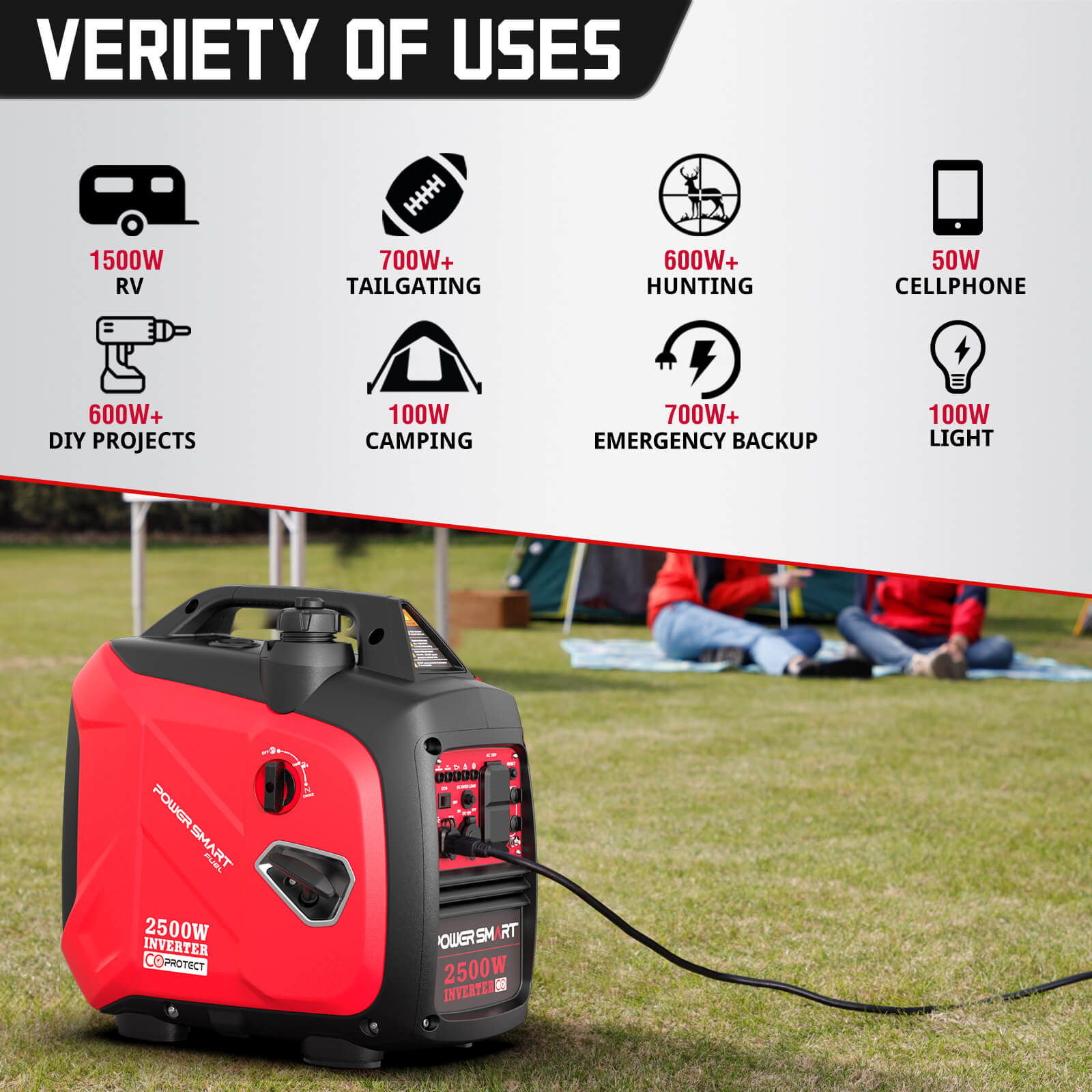 2500W Inverter Gas Generator w/ CO Alert HB5020C