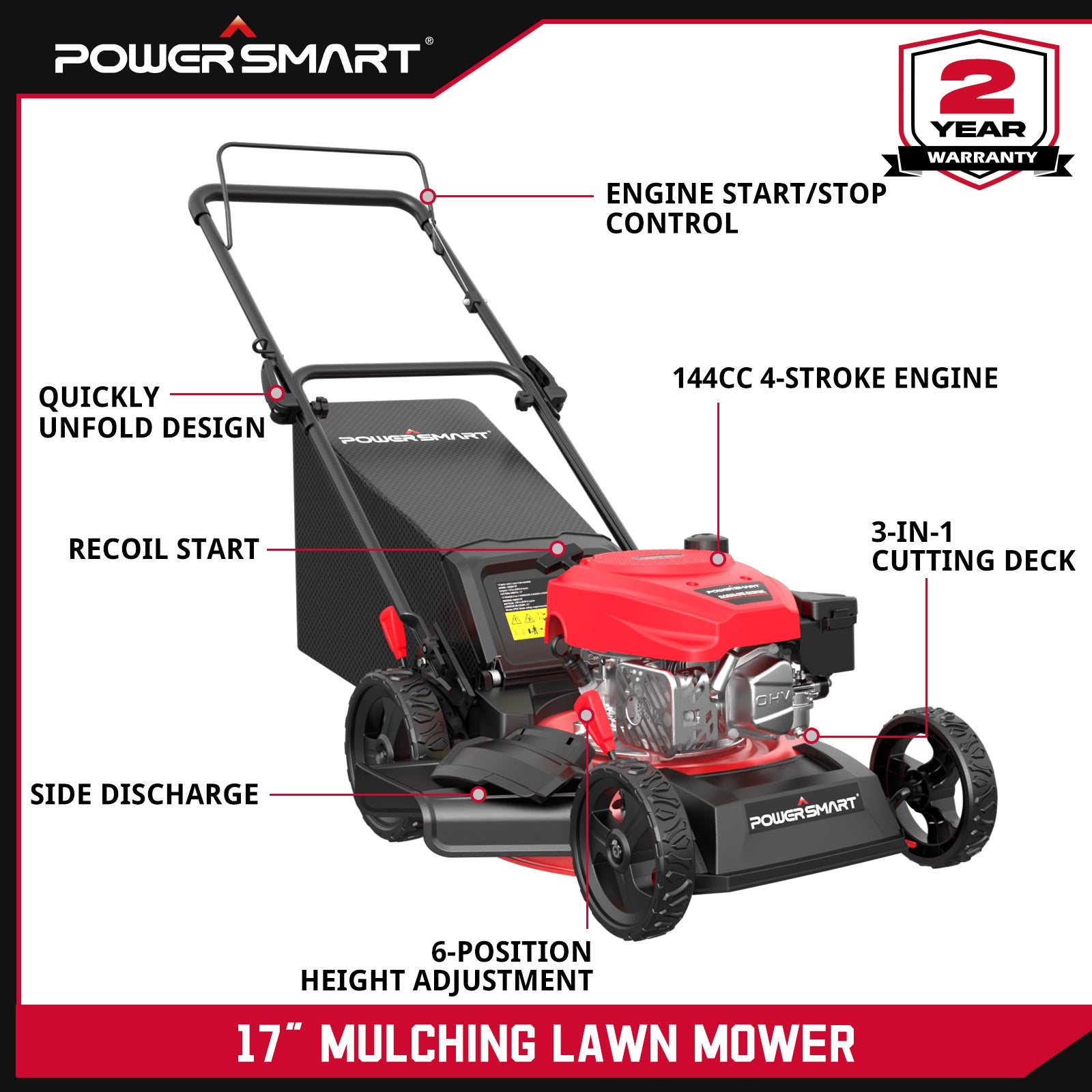 17" 144cc Gas Push 3-in-1 Lawn Mower DV8618P/V8617P