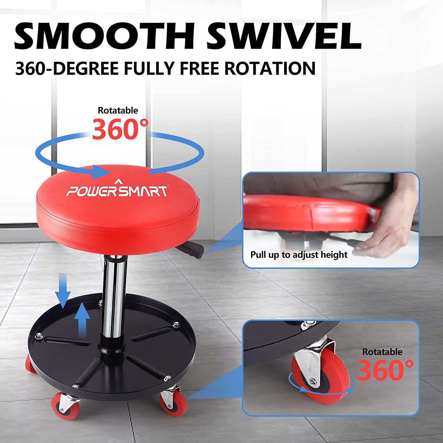 300 lb Rolling Mechanic Stool w/ Wheels, Garage & Shop Seat PS1101